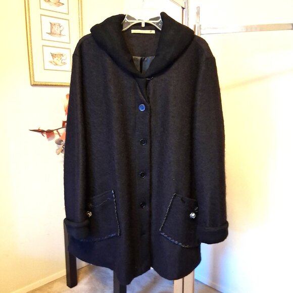NWOT tara vao Unique Designed Quality Black Wool Blend Fall Winter Pea Coat - Picture 2 of 14